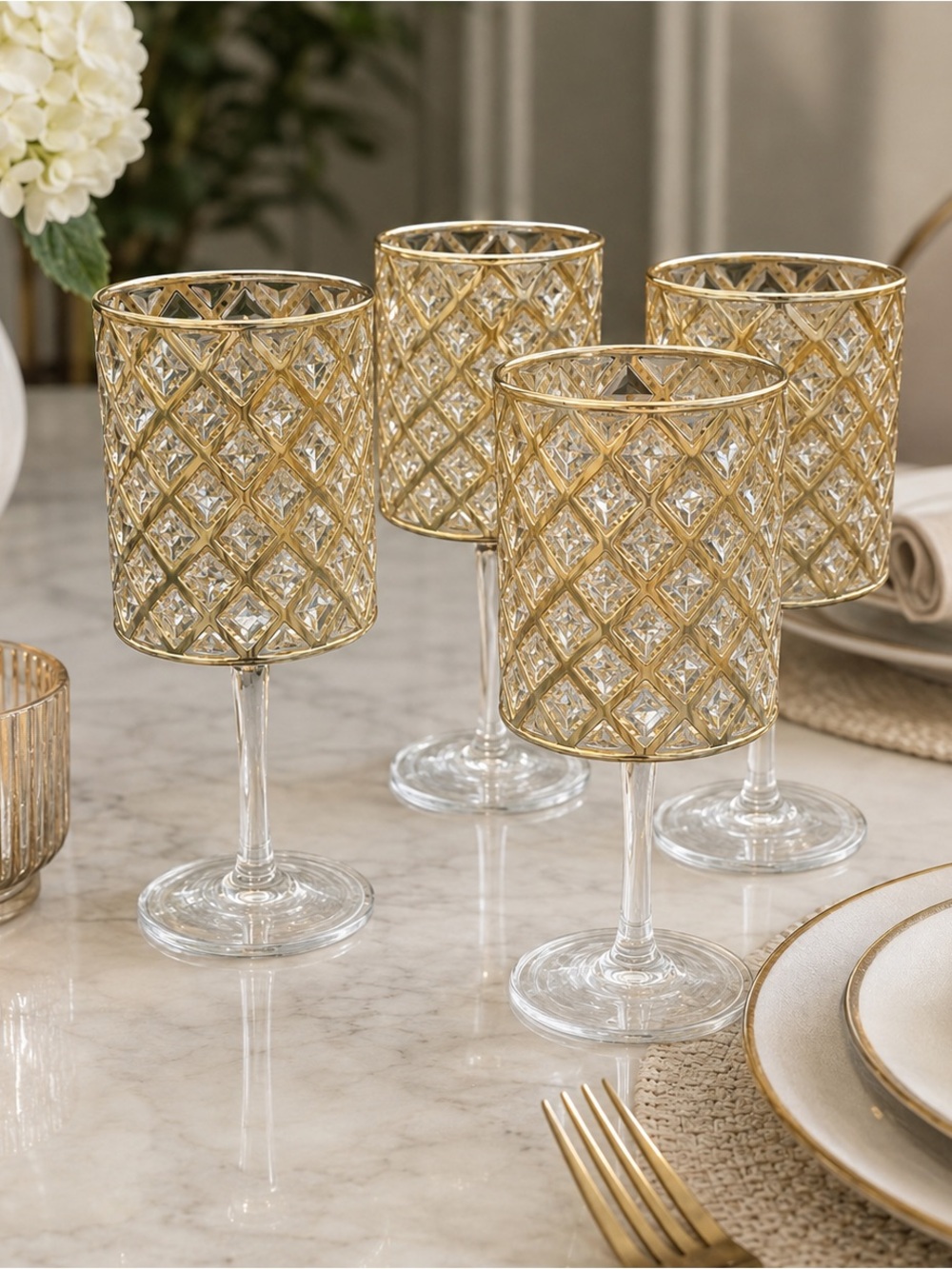 NWT RACHEL ZOE Gold Acrylic Drinkware Glasses Bundle of 4 NWT